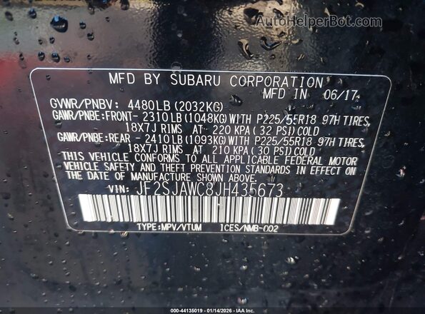 JF2SJAWC8JH435673 2018 SUBARU FORESTER 2.5I TO Black 