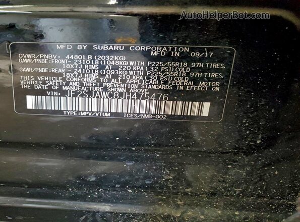 JF2SJAWC8JH475476 2018 SUBARU FORESTER 2.5I TO Black 