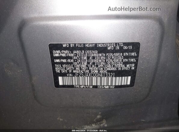 JF2SJAXC0GH413321 2016 SUBARU FORESTER 2.5I TO Silver ძრავის განყოფილების ხედი