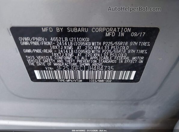 JF2SJGEC1JH484735 2018 SUBARU FORESTER2. Silver 