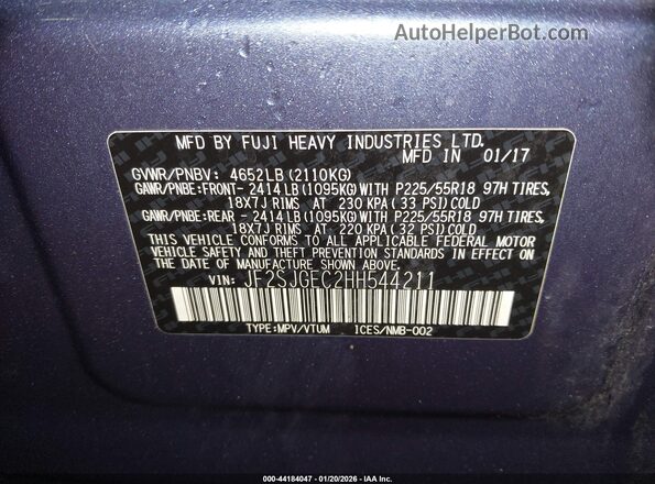 JF2SJGEC2HH544211 2017 SUBARU FORESTER2. Blue 