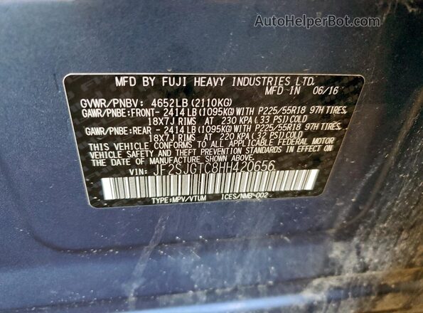 JF2SJGTC8HH420656 2017 SUBARU FORESTER2. Blue 
