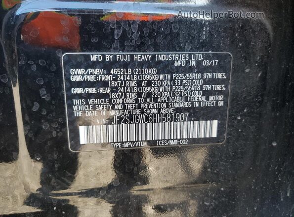 JF2SJGWC6HH581907 2017 SUBARU FORESTER2. Black VIN կոդի պիտակի տեսք