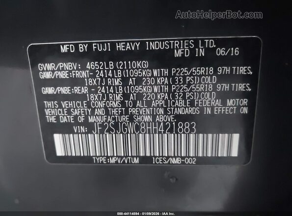 JF2SJGWC8HH421883 2017 SUBARU FORESTER2. Gray Engine compartment view
