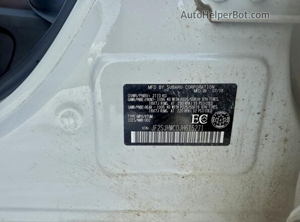 JF2SJHWC0JH615271 2018 SUBARU FORESTER2. White Dashboard view