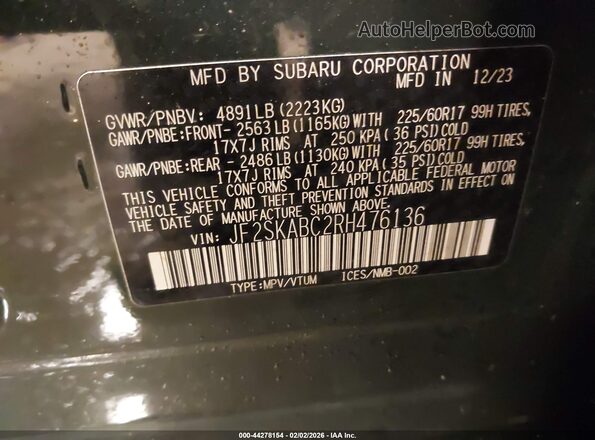 JF2SKABC2RH476136 2024 SUBARU FORESTER Green Engine compartment view