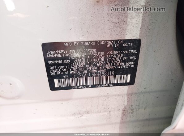 JF2SKAEC5NH488318 2022 SUBARU FORESTER Белый Вид подкапотного пространства
