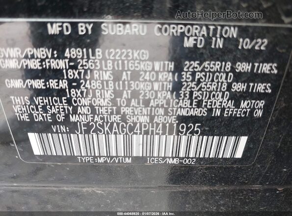 JF2SKAGC4PH411925 2023 SUBARU FORESTER Black 