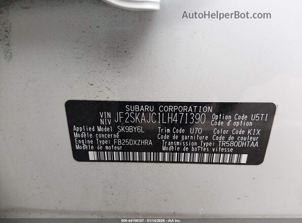 JF2SKAJC1LH471390 2020 SUBARU FORESTER White 