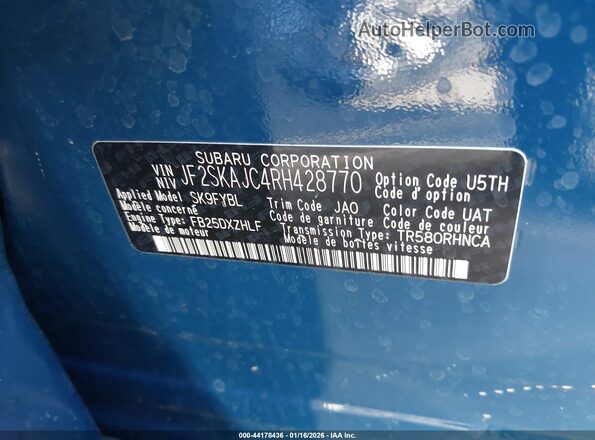 JF2SKAJC4RH428770 2024 SUBARU FORESTER Teal 