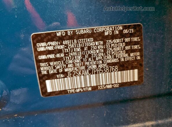 JF2SKAMC7PH538768 2023 SUBARU FORESTER Blue 