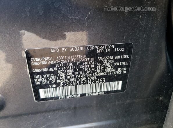 JF2SKAPC8PH425469 2023 SUBARU FORESTER Gray Vista de la etiqueta del VIN