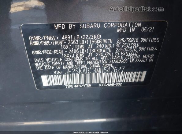 JF2SKARC3MH542627 2021 SUBARU FORESTER Black Engine compartment view
