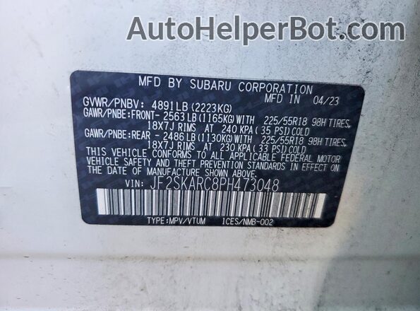 JF2SKARC8PH473048 2023 SUBARU FORESTER White Widok naklejki z numerem VIN