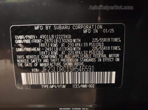 JF2SLDRC1SH546591 2025 SUBARU FORESTER Gray Vista del compartimento del motor
