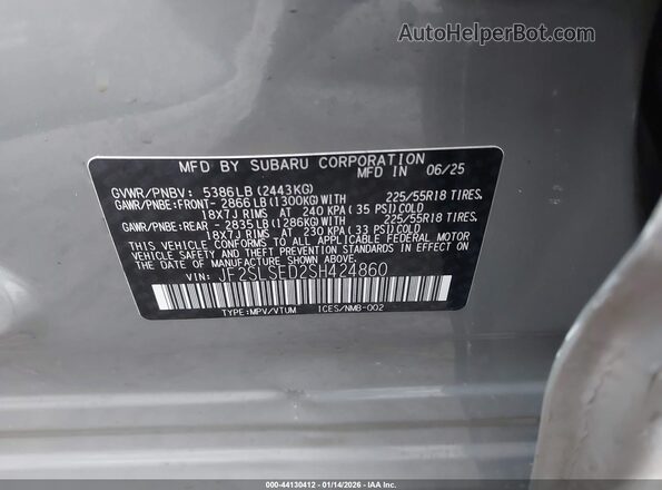 JF2SLSED2SH424860 2025 SUBARU FORESTER Silver ძრავის განყოფილების ხედი