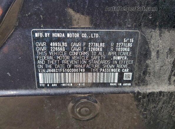 JH4KC1F51GC000749 2016 ACURA RLX Gray Vista del compartimento del motor