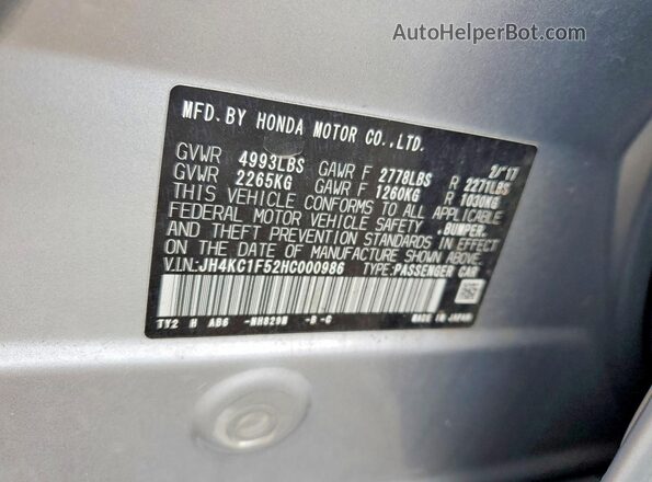 JH4KC1F52HC000986 2017 ACURA RLX Silver 