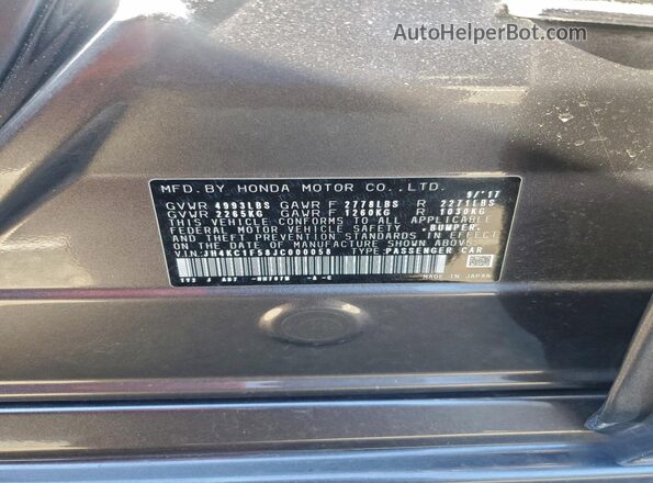 JH4KC1F58JC000058 2018 ACURA RLX Gray Вид наклейки з VIN-кодом