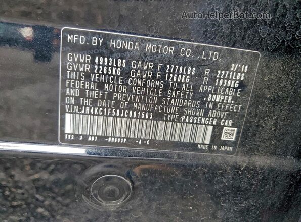 JH4KC1F58JC001503 2018 ACURA RLX Black ძრავის განყოფილების ხედი