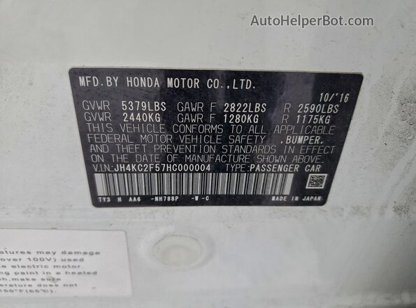 JH4KC2F57HC000004 2017 ACURA RLX White Engine compartment view