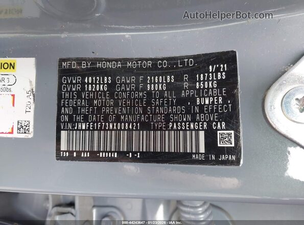 JHMFE1F73NX008421 2022 HONDA CIVIC Gray ძრავის განყოფილების ხედი