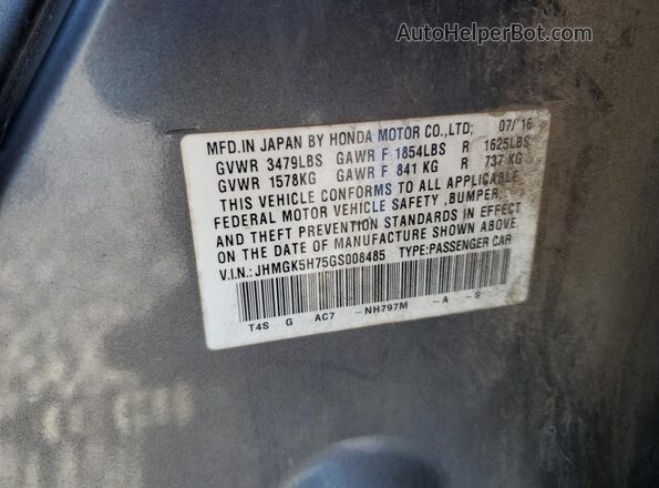 JHMGK5H75GS008485 2016 HONDA FIT Gray Widok komory silnika