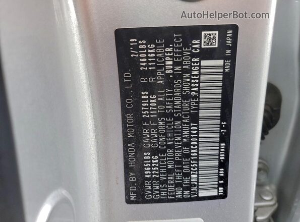 JHMZC5F16KC001407 2019 HONDA CLARITY Silver Widok naklejki z numerem VIN