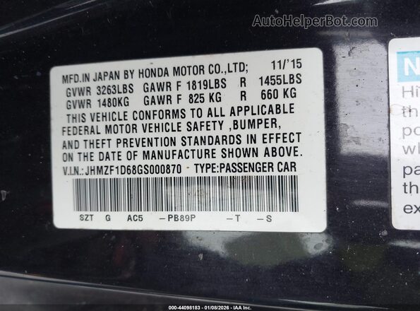 JHMZF1D68GS000870 2016 HONDA CR-Z Purple Widok komory silnika