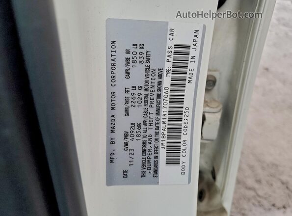 JM1BPALM1R1707060 2024 MAZDA 3 Белый Вид наклейки с VIN-кодом