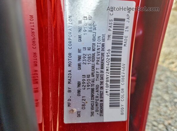 JM1BPBNY2M1402956 2021 MAZDA 3 Red VIN sticker view