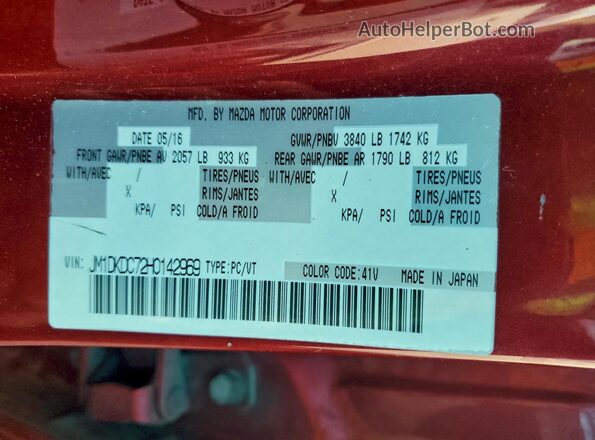 JM1DKDC72H0142969 2017 MAZDA CX-3 Red Вид наклейки з VIN-кодом