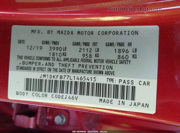 JM1DKFB77L1465415 2020 MAZDA CX-3 Red ძრავის განყოფილების ხედი