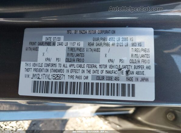 JM1GL1TYXL1525871 2020 MAZDA 6 Gray 