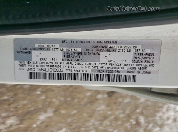 JM1GL1VM4L1513533 2020 MAZDA 6 Белый Вид наклейки с VIN-кодом