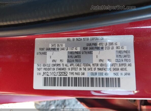 JM1GL1XY2J1320052 2018 MAZDA 6 Красный Вид подкапотного пространства