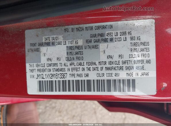 JM1GL1XY2M1613387 2021 MAZDA 6 Red Engine compartment view