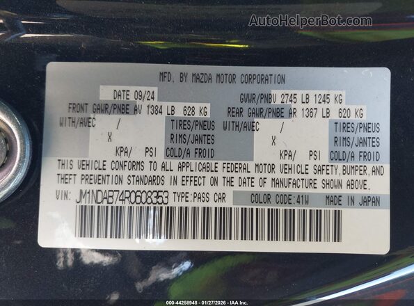 JM1NDAB74R0608353 2024 MAZDA MX-5 MIATA Black Вид підкапотного простору