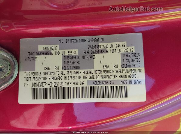 JM1NDAD71H0125124 2017 MAZDA MX-5 MIATA Red Engine compartment view