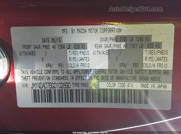 JM1NDAD76G0102890 2016 MAZDA MX-5 MIATA Red Widok komory silnika