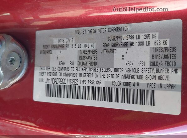 JM1NDAD79G0119893 2016 MAZDA MX-5 MIATA Red Вид підкапотного простору