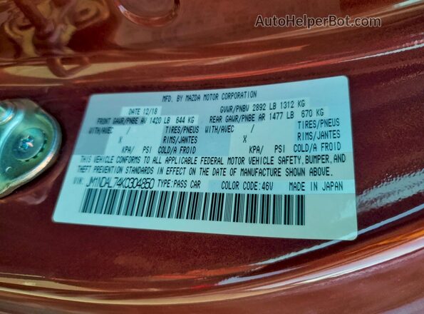 JM1NDAL74K0304850 2019 MAZDA MX-5 Red Շարժիչի բաժամունքի տեսք