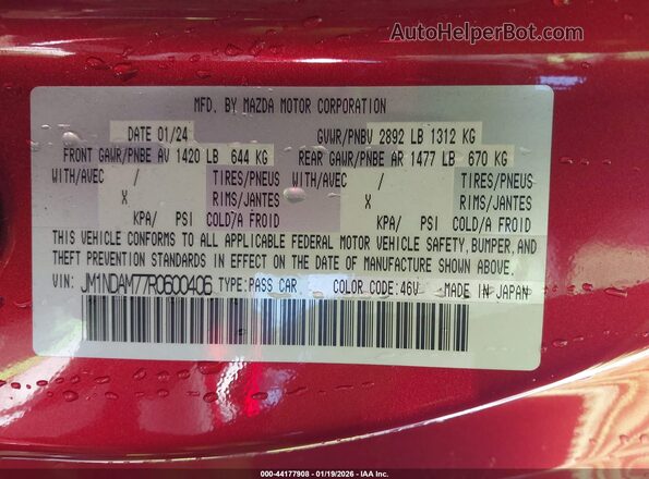JM1NDAM77R0600406 2024 MAZDA MX-5 MIATA RF Red Вид підкапотного простору