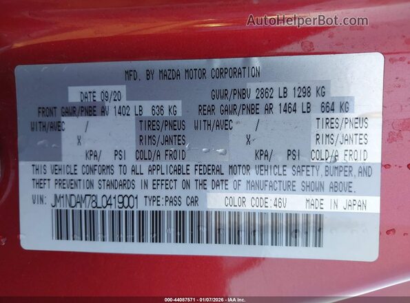 JM1NDAM78L0419001 2020 MAZDA MX-5 MIATA RF Red Widok komory silnika