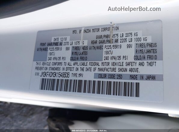 JM3KFADM3K1548606 2019 MAZDA CX-5 White ძრავის განყოფილების ხედი