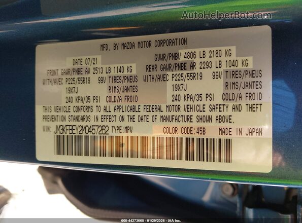 JM3KFBEY2M0457262 2021 MAZDA CX-5 Blue Շարժիչի բաժամունքի տեսք