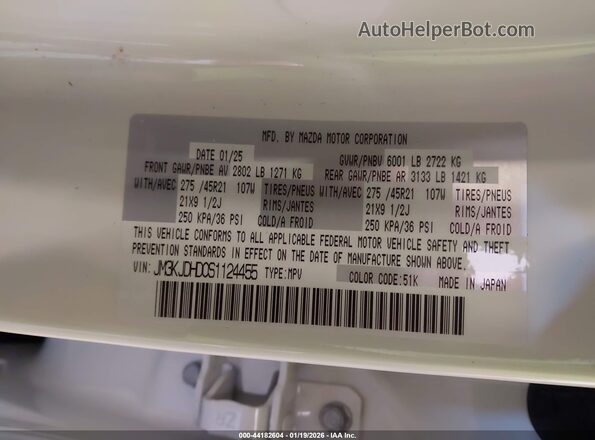 JM3KJDHD0S1124455 2025 MAZDA CX-70 White Vista del compartimento del motor