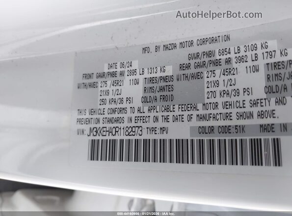 JM3KKEHA0R1182973 2024 MAZDA CX-90 PHEV White Вид підкапотного простору