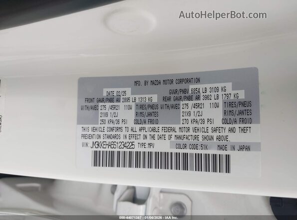 JM3KKEHA6S1234225 2025 MAZDA CX-90 PHEV White Շարժիչի բաժամունքի տեսք