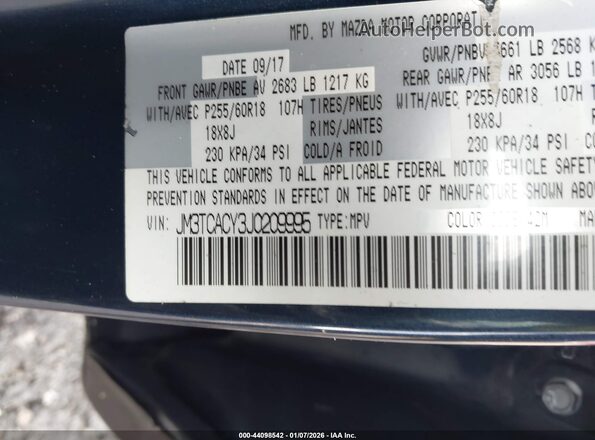 JM3TCACY3J0209995 2018 MAZDA CX-9 Синий Вид подкапотного пространства